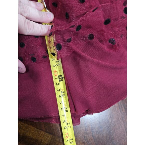 Draper James Maroon Red Whimsy Goth Dark Romantic Tulle Polka Dot Skirt Tutu L - Picture 8 of 8